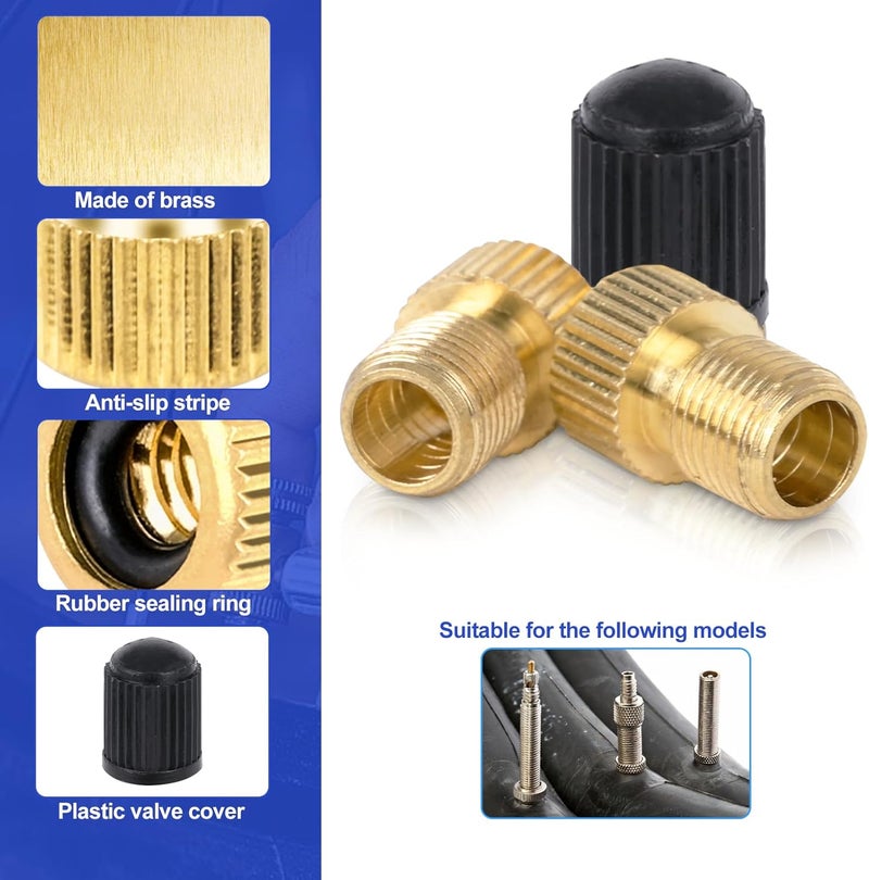 ptiysta Brass Presta Valve Adapter to Convert Presta to Schrader and Inflate Tires with Standard Bicycle Pump, Air Pump Or Air Compressor (8-Piece from ) - Image 3